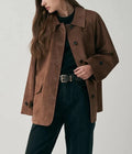 Women's Brown Double-Breasted Suede Leather Jacket