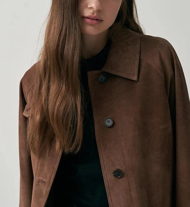 Women's Premium Brown Double-Breasted Original Suede Leather Jacket