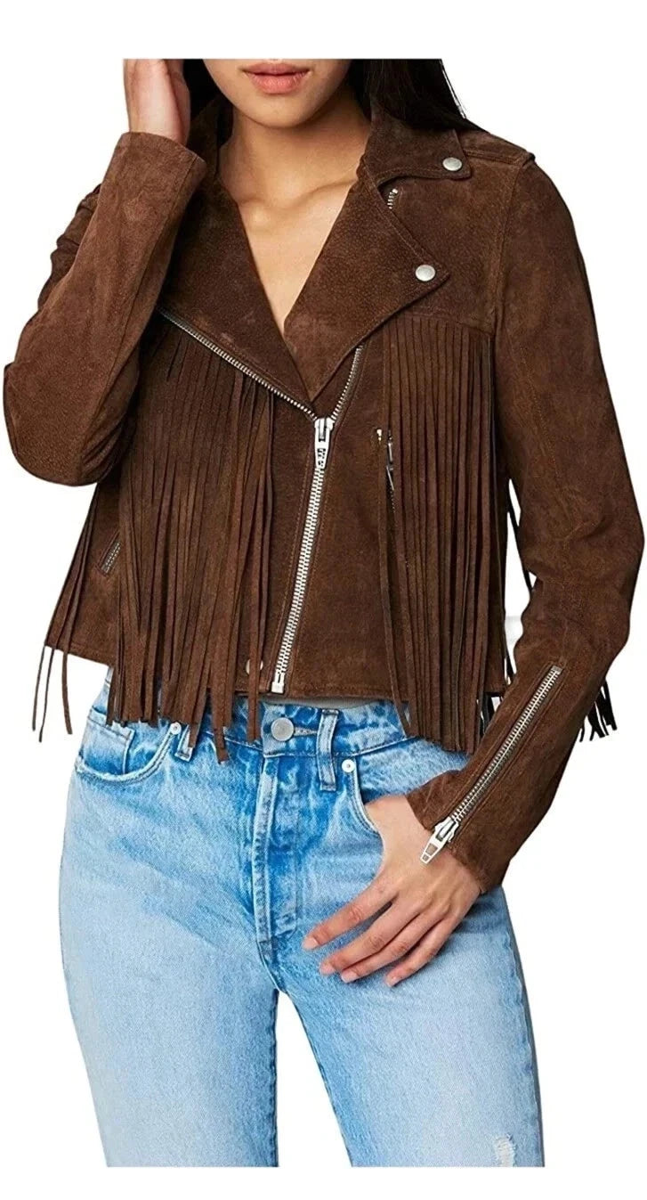 Women's Brown Suede Fringe Moto Jacket