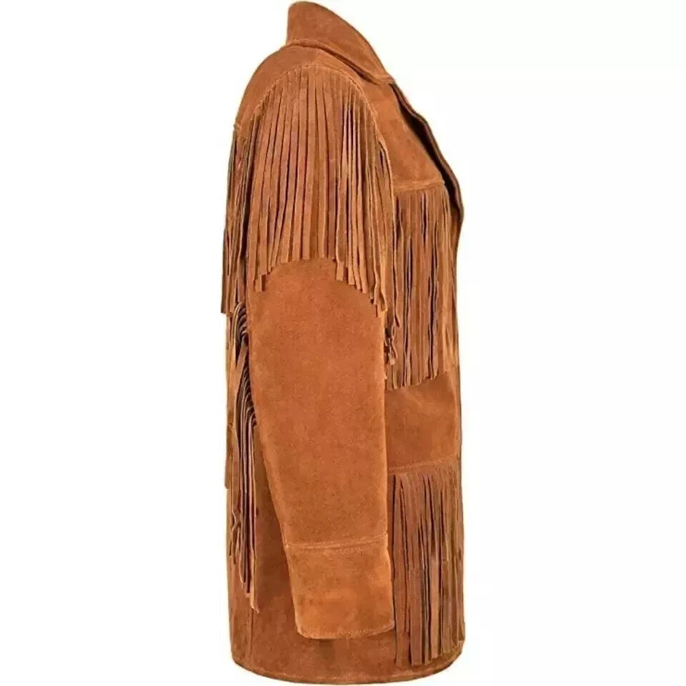 Premium Tan Original Suede Fringe Leather Jacket — Western Boho Style