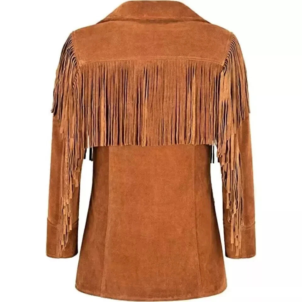 Premium Tan Original Suede Fringe Leather Jacket — Western Boho Style