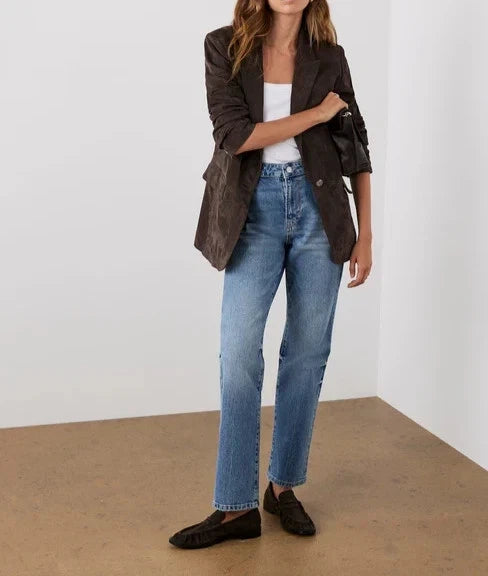Women's Premium Dark Brown Original Suede Leather Blazer — Oversized Single-Button Jacket