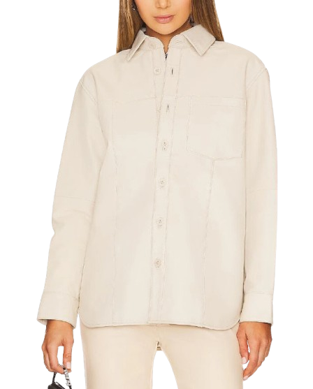 Women's Premium White Original Leather Shirt — Button-Up Relaxed Fit
