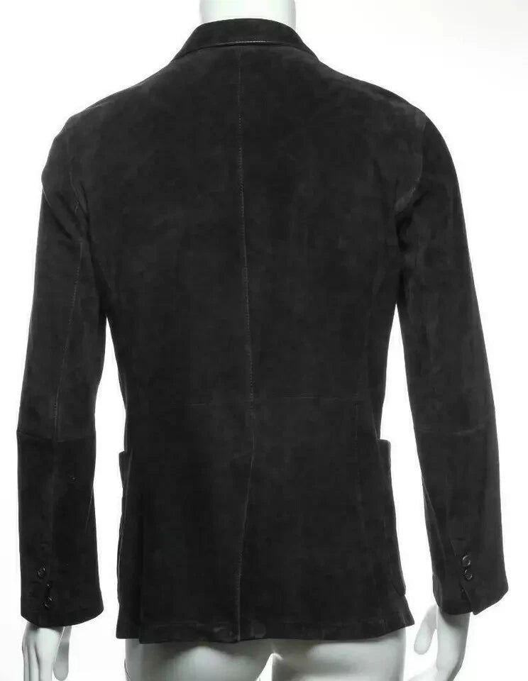 Men Premium Black Suede Original Leather Blazer