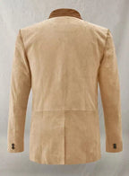 Men Beige Premium Original Suede Leather Double-Breasted Blazer