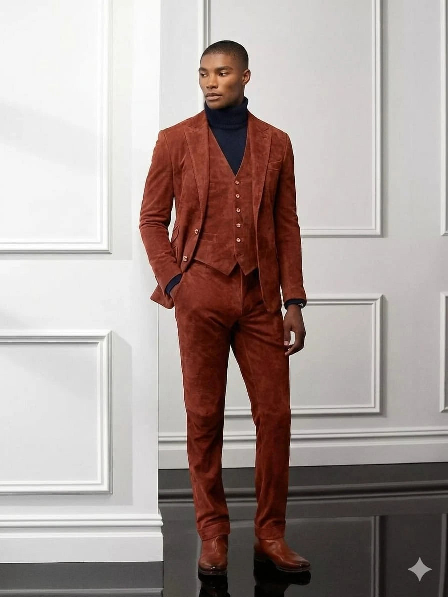 Men Brown Premium Suede Leather Original Blazer