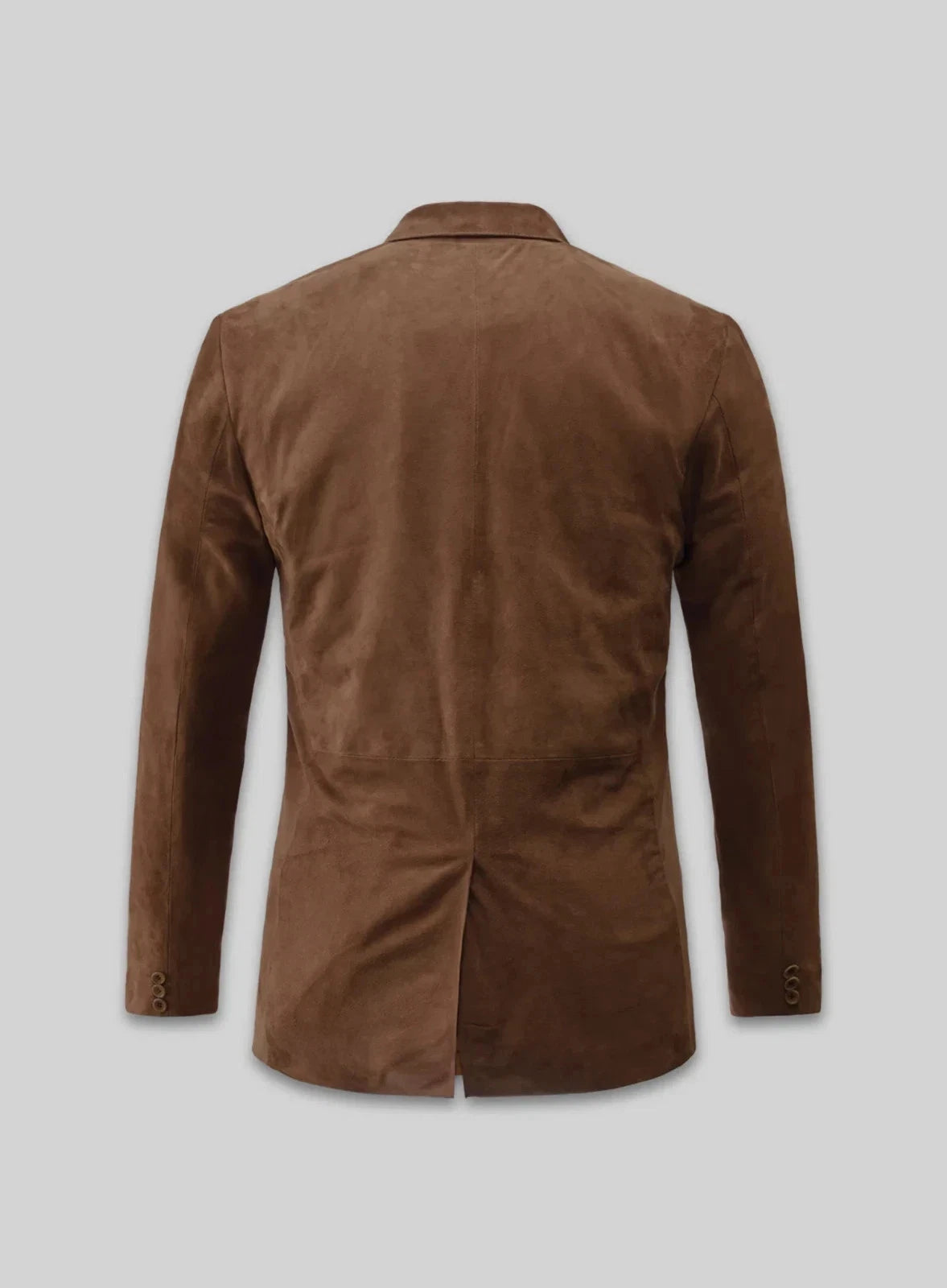 Back view of a warm brown tailored blazer with clean tailored finish