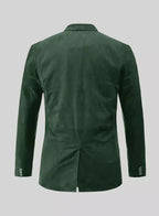 Back view of a dark green tailored blazer with a clean tailored finish
