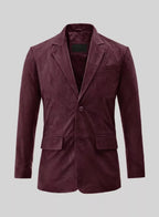 Back view of a burgundy tailored blazer with a clean tailored finish