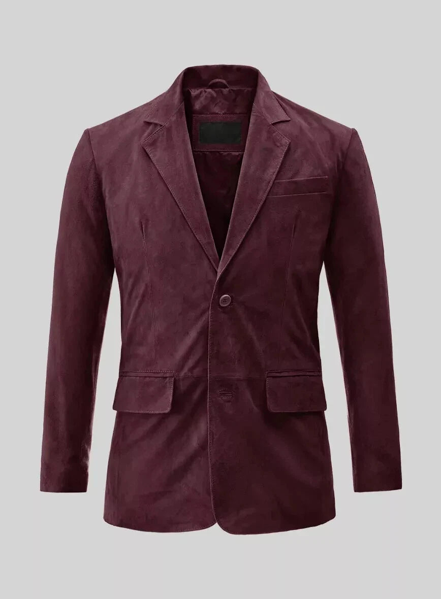 Back view of a burgundy tailored blazer with a clean tailored finish