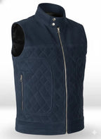 Men's Navy Blue Original Suede Leather Premium Vest Coat