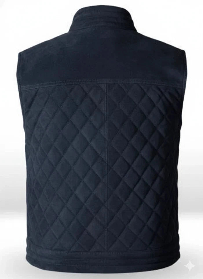 Men's Navy Blue Original Suede Leather Premium Vest Coat