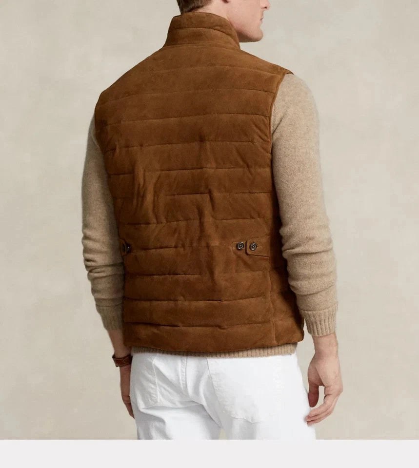 Men's Premium Brown Original Suede Leather Vest Coat