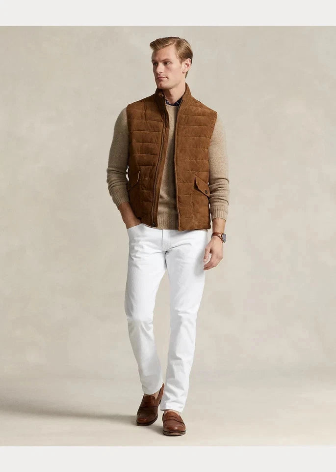 Men's Premium Brown Original Suede Leather Vest Coat