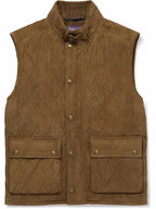 Olive brown diamond quilted suede leather vest for men