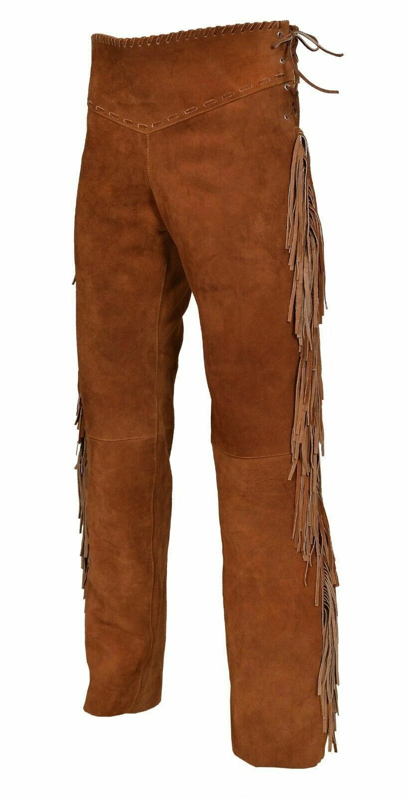 Men Premium Brown Suede Original Leather Fringe Pant