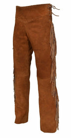 Men Premium Brown Suede Original Leather Fringe Pant