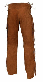 Men Premium Brown Suede Original Leather Fringe Pant