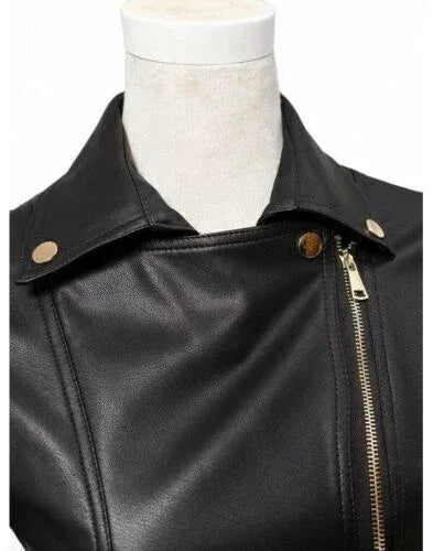 Women's Black Premium Leather Biker Original Jacket with Quilted Sleeves