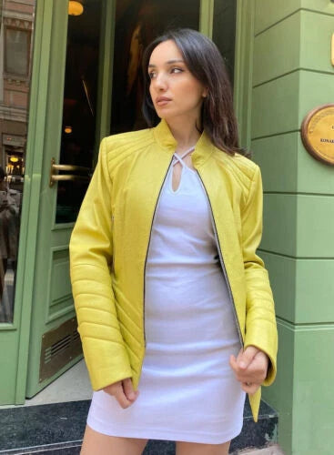 Women's Original Yellow Leather Premium Jacket - Premium Lambskin Bomber