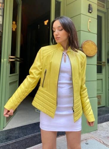 Women's Original Yellow Leather Premium Jacket - Premium Lambskin Bomber