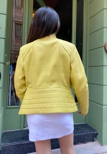 Women's Original Yellow Leather Premium Jacket - Premium Lambskin Bomber