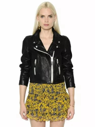 Original Black Leather Premium Biker Jacket - White Contrast Zippers