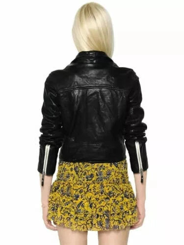 Original Black Leather Premium Biker Jacket - White Contrast Zippers