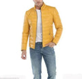 Men's Yellow Original Leather Jacket - Premium Quilted Racer Style