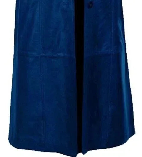 Men's Royal Blue Full-Grain Original Leather Trench Coat - Premium Long Leather Coat