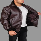 Men's Dark Brown Hooded Bomber Premium Original Leather Jacket
