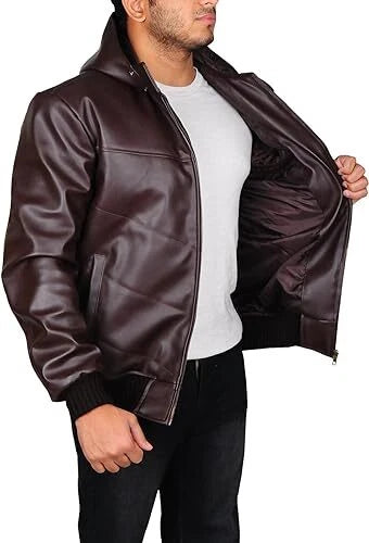 Men's Dark Brown Hooded Bomber Premium Original Leather Jacket
