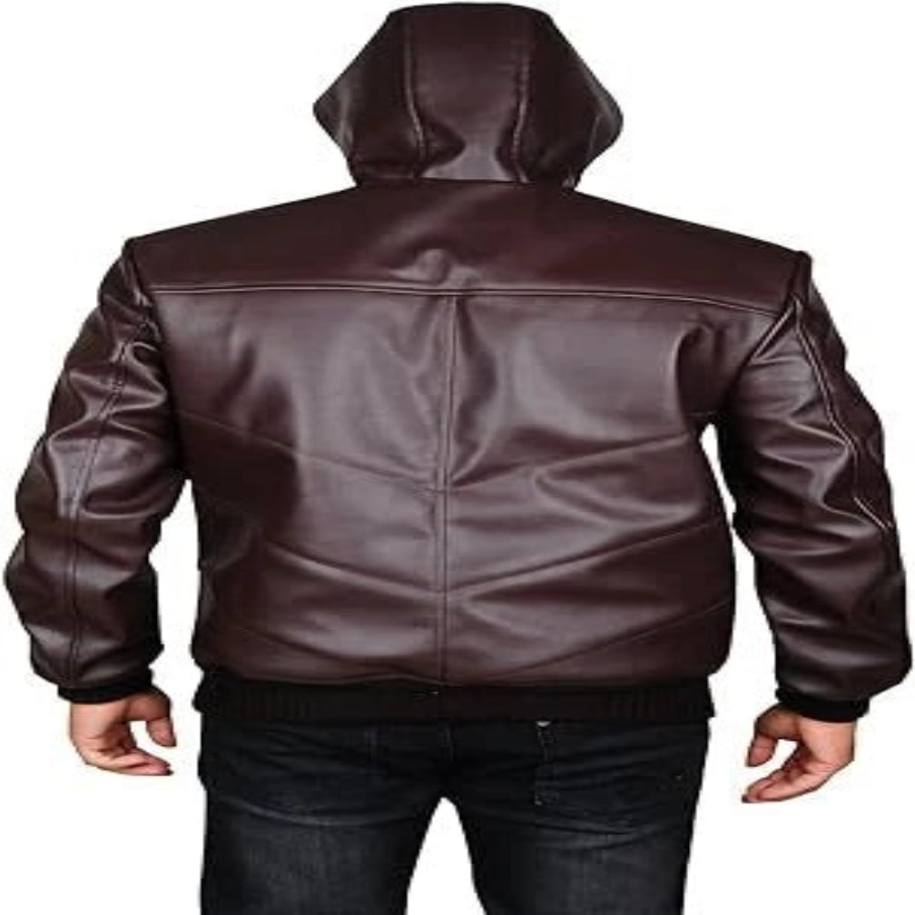 Men's Dark Brown Hooded Bomber Premium Original Leather Jacket