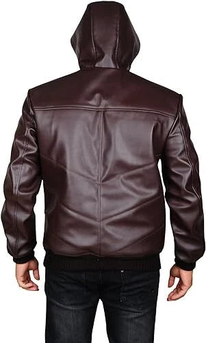 Men's Dark Brown Hooded Bomber Premium Original Leather Jacket