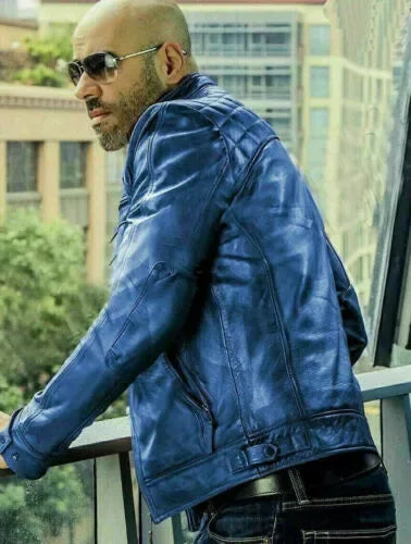 Men's Blue Original Leather Jacket - Premium Full-Grain Biker Jacket