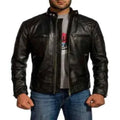 Original Men's Black Leather Biker Jacket with Quilted Shoulders - Premium Moto Racer