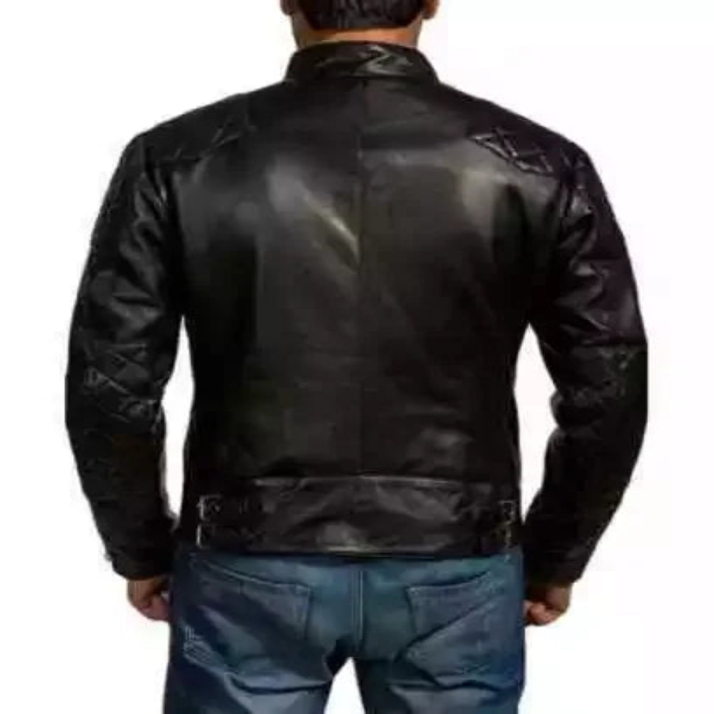 Original Men's Black Leather Biker Jacket with Quilted Shoulders - Premium Moto Racer