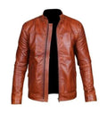 Men's Tan Brown Leather Racer Jacket - Premium Full-Grain Café Racer