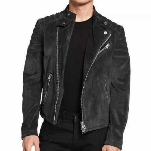 Original Black Distressed Leather Biker Jacket - Handcrafted Full-Grain Moto Style