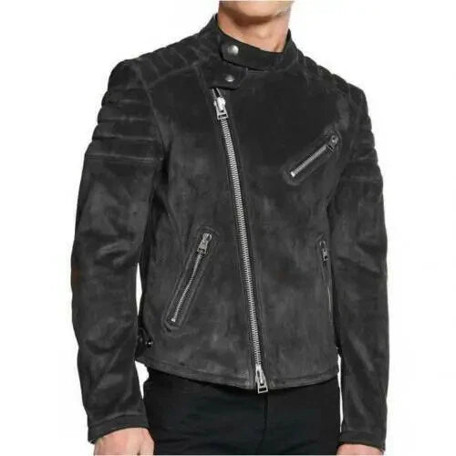Original Black Distressed Leather Biker Jacket - Handcrafted Full-Grain Moto Style