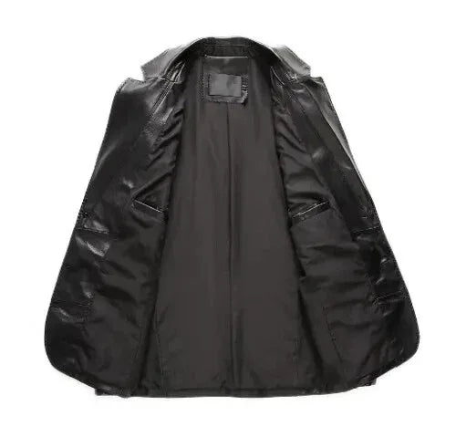 Men's Premium Full-Grain Original Leather Blazer - Handcrafted Black Formal Jacket