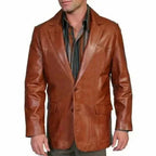 Men's Premium Tan Cognac Original Leather Blazer - Handcrafted Full-Grain Formal Jacket