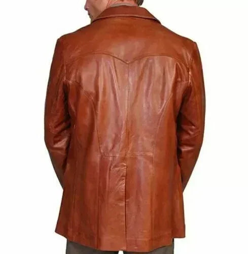 Men's Premium Tan Cognac Original Leather Blazer - Handcrafted Full-Grain Formal Jacket