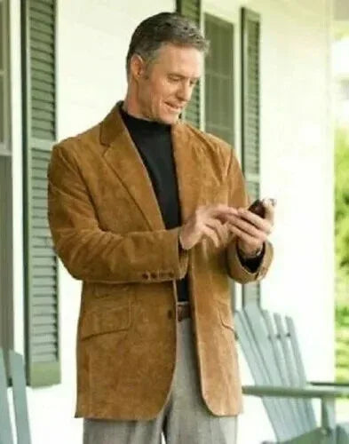 Men's Premium Camel Tan Suede Original Leather Blazer - Handcrafted Full-Grain Formal Jacket