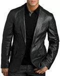 Men's Premium Black Original Leather Blazer - Handcrafted Full-Grain Formal Jacket