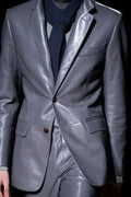 Grey Original Leather Blazer for Men - Premium Full Grain Leather Jacket