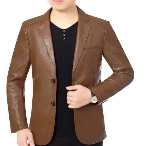 Original Camel Brown Leather Blazer for Men - Premium Full Grain Leather Jacket