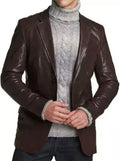 Dark Brown Leather Blazer for Men - Premium Full Grain Leather Jacket