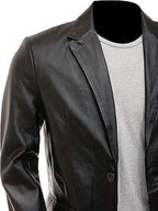 Classic Black Original Leather Blazer for Men | Premium Full-Grain Formal Jacket