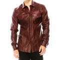 Burgundy Leather Shirt for Men | Premium Full-Grain Brown Dress Shirt